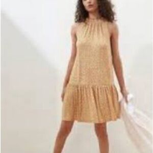 Banana Republic Gold sleeveless flounce ruffled bottom shift dress-size Medium